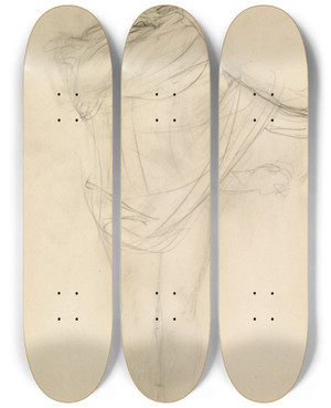 Triptych art skateboard deck of Auguste Rodin Femme Drape by Auguste Rodin (1840-1917)