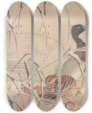 Triptych art skateboard deck of Imao Keinen Keinen Kach Gafu Pl153 by Imao Keinen (1845-1924)