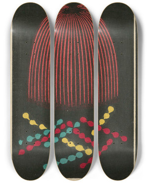 Triptych art skateboard deck of Jinta Hirayama Night Fireworks No 60 by Jinta Hirayama (19-)