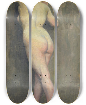Triptych art skateboard deck of Eliseu Visconti Nu Feminino De Costas by Eliseu Visconti (1866-1944)