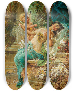 Triptych art skateboard deck of Hans Zatzka Besiegt by Hans Zatzka (1859-1945)