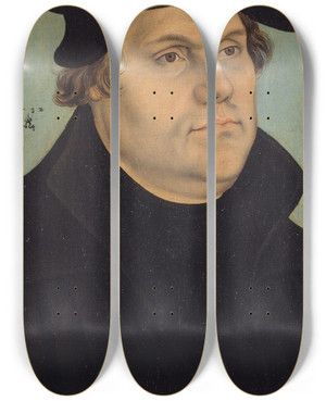 Triptych art skateboard deck of Lucas Cranach The Elder Portrait Of Martin Luther by Lucas Cranach The Elder (1472-1553)