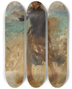 Triptych art skateboard deck of August Hagborg A Fishergirl From The North Of France Study by August Hagborg (1852-1921)