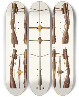 Triptych art skateboard deck of Fedor Grigoryevich Solntsev Samostrely I Zheleznaia Strela by Fedor Grigoryevich Solntsev (1801-1892)