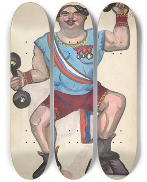 Triptych art skateboard deck of Sergey Yurievich Sudeikin Hercule De Foire by Sergey Yurievich Sudeikin (1882-1946)