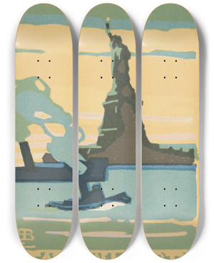 Triptych art skateboard deck of Rachael Robinson Elmer Statue Of Liberty by Rachael Robinson Elmer (1878-1919)
