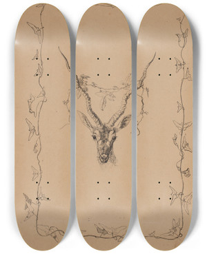Triptych art skateboard deck of Johan Thomas Lundbye Bagside Af Omslag Til M Hammerichs Oversttelse Af Kalidasas Sakuntala Kbh 1845 by Johan Thomas Lundbye (1818-1848)