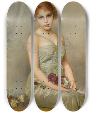 Triptych art skateboard deck of Vittorio Matteo Corcos The Bouquet by Vittorio Matteo Corcos (1859-1933)