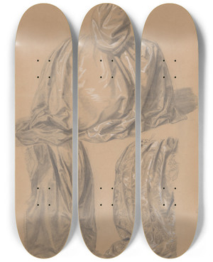 Triptych art skateboard deck of Jzef Simmler Three Studies Of Dress Drapery For The Painting The Upbringing Of Sigismund Augustus by Jozef Simmler (1823-1868)