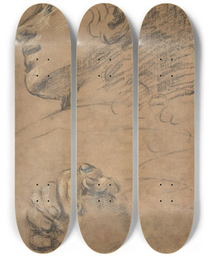 Triptych art skateboard deck of Giacomo Cavedone Profile Head Of A Youth Looking To Upper Left And Study Of Clasped Hands by Giacomo Cavedone (1577-1660)