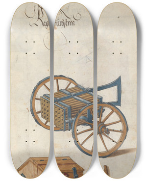 Triptych art skateboard deck of Jorg Kolderer Maximiliani Konig Zeughauss Pl43 by Jorg Kolderer (1465-1540)