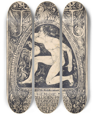 Triptych art skateboard deck of Jac Jongert In Dank En Vriendschap Aan Roland Holst by Jac Jongert (1883-1942)
