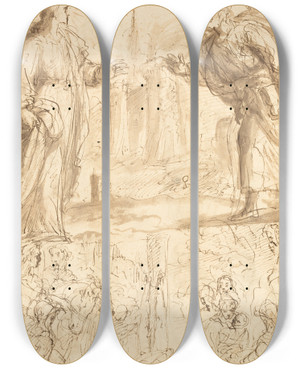 Triptych art skateboard deck of Giulio Cesare Procaccini Crucifixion Of Saint Peter by Giulio Cesare Procaccini (1574-1625)