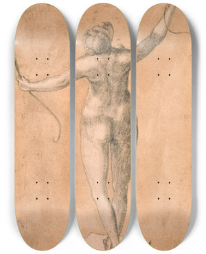 Triptych art skateboard deck of Melchior Lorck Studie Af En Ngen Kvinde Set Bagfra by Melchior Lorck (1526-1583)