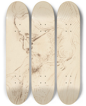 Triptych art skateboard deck of George Richmond Portrait Of Samuel Palmer Head And Shoulders by George Richmond (1809-1896)