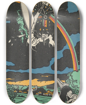 Triptych art skateboard deck of Moriz Jung Rainbow Obstacle Hindernis Regenbogen by Moriz Jung (1885-1915)