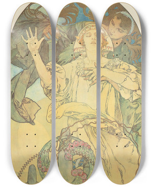 Triptych art skateboard deck of Alphonse Mucha De Forest Phonofilm by Alphonse Mucha (1860-1939)