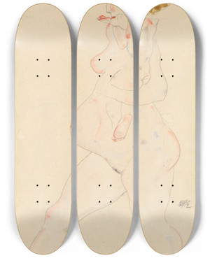 Triptych art skateboard deck of Egon Schiele Schwangere Frau Mit Kind Auf Dem Arm by Egon Schiele (1890-1918)