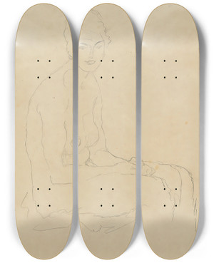 Triptych art skateboard deck of Gustav Klimt Sitzender Akt Nach Rechts by Gustav Klimt (1862-1918)