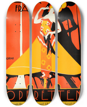 Triptych art skateboard deck of Eric Rohman Diane Of The Follies by Eric Rohman (1891-1949)