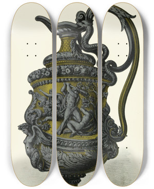 Triptych art skateboard deck of Henry Noel Humphreys A Vase By Le Pautre by Henry Noel Humphreys (1807-1879)
