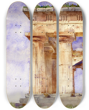Triptych art skateboard deck of Cass Gilbert Temple Of Neptune Paestum by Cass Gilbert (1859-1934)