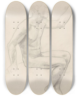 Triptych art skateboard deck of Richard Nicolas Roland Holst Zittende Naakte Jongen Met Opgeheven Arm by Richard Nicolaus Roland Holst (1868-1938)