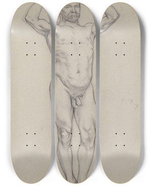 Triptych art skateboard deck of Otto Scholderer Stehender Mnnlicher Akt_2 by Otto Scholderer (1834-1902)