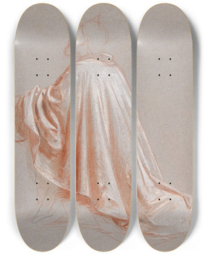 Triptych art skateboard deck of Isidore Pils Drapery Study For A Bishop_1 by Isidore Pils (1815-1875)