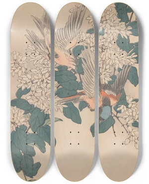 Triptych art skateboard deck of Imao Keinen Keinen Kach Gafu Pl113 by Imao Keinen (1845-1924)