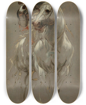 Triptych art skateboard deck of Follower Of Anthony Van Dyck A Soldier In Armour On Horseback by Follower Of Anthony Van Dyck (1599-1641)