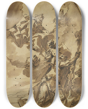 Triptych art skateboard deck of Gaspare Diziani Maria Erscheint Dem Heiligen Christophorus by Gaspare Diziani (1689-1767)