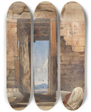 Triptych art skateboard deck of William James Mller A Doorway In The Acropolis Athens_1 by William James Muller (1812-1845)