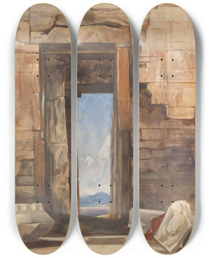 Triptych art skateboard deck of William James Mller A Doorway In The Acropolis Athens_2 by William James Muller (1812-1845)