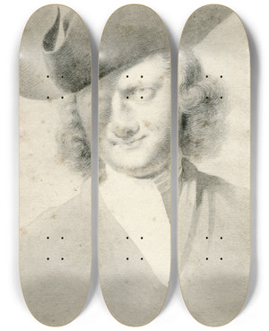 Triptych art skateboard deck of Cornelis Pronk Selfportrait by Cornelis Pronk (1691-1759)
