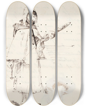 Triptych art skateboard deck of Helene Schjerfbeck Ranskalainen Maalaistytt Tytt Ja Vrttin by Helene Schjerfbeck (1862-1946)