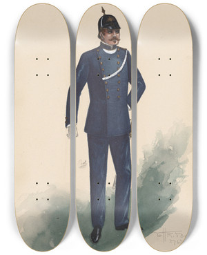 Triptych art skateboard deck of Will R Barnes Police Act Ii by Will R Barnes (1939)