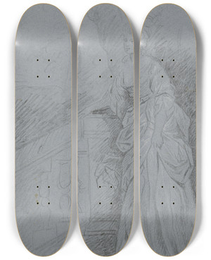 Triptych art skateboard deck of Angelica Kauffmann Dame In Ganzer Figur Auf Einer Freitreppe by Angelica Kauffmann (1741-1807)