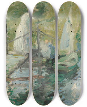 Triptych art skateboard deck of John Henry Twachtman Summer Afternoon Figures On A Bridge by John Henry Twachtman (1853-1902)