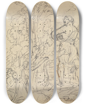 Triptych art skateboard deck of Robert Smirke Study Of A Woman Imploring For The Return Of Her Captive Child by Robert Smirke (1752-1845)