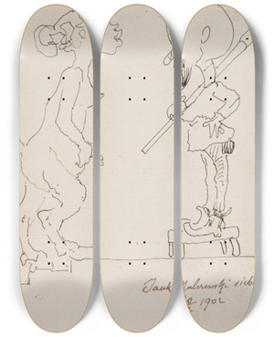 Triptych art skateboard deck of Jacek Malczewski A Caricature Of Jacek Malczewski With A Fauna by Jacek Malczewski (1854-1929)
