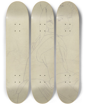 Triptych art skateboard deck of Jakob Becker Farm Girl_3 by Jakob Becker (1810-1872)