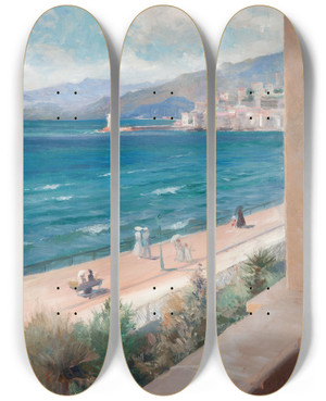 Triptych art skateboard deck of Albert Edelfelt From My Window In Cannes by Albert Edelfelt (1854-1905)