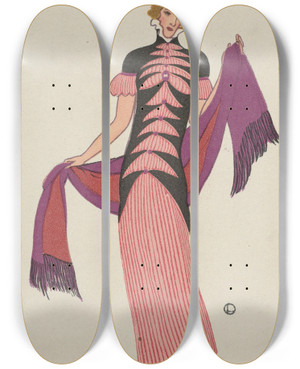 Triptych art skateboard deck of Otto Friedrich Carl Lendecke Fashion Mode 6 by Otto Friedrich Carl Lendecke (1886-1918)