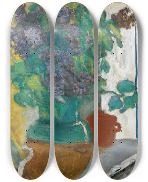 Triptych art skateboard deck of Pierre Bonnard Lilas Mauve Dans Un Vase De Terre Jaune Et Vert by Pierre Bonnard (1867-1947)