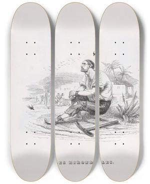 Triptych art skateboard deck of J J Grandville The Swallows by J J Grandville (1803-1847)