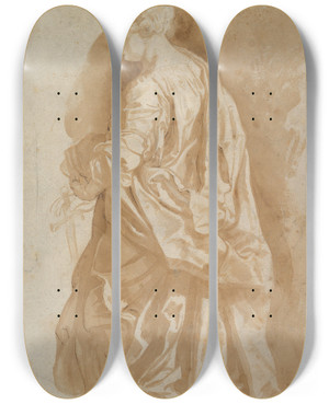 Triptych art skateboard deck of Follower Of Peter Paul Rubens Study Of A Standing Female Saint by Follower Of Peter Paul Rubens (1577-1640)