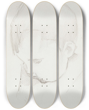 Triptych art skateboard deck of Helene Schjerfbeck Pikkulapsen P by Helene Schjerfbeck (1862-1946)