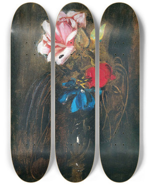 Triptych art skateboard deck of Franz Von Lenbach Vase Mit Blumen by Franz Von Lenbach (1836-1904)