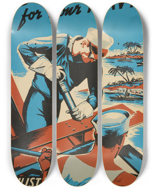 Triptych art skateboard deck of Robert Muchley Build For Your Navy Enlist by Robert Muchley (1920)